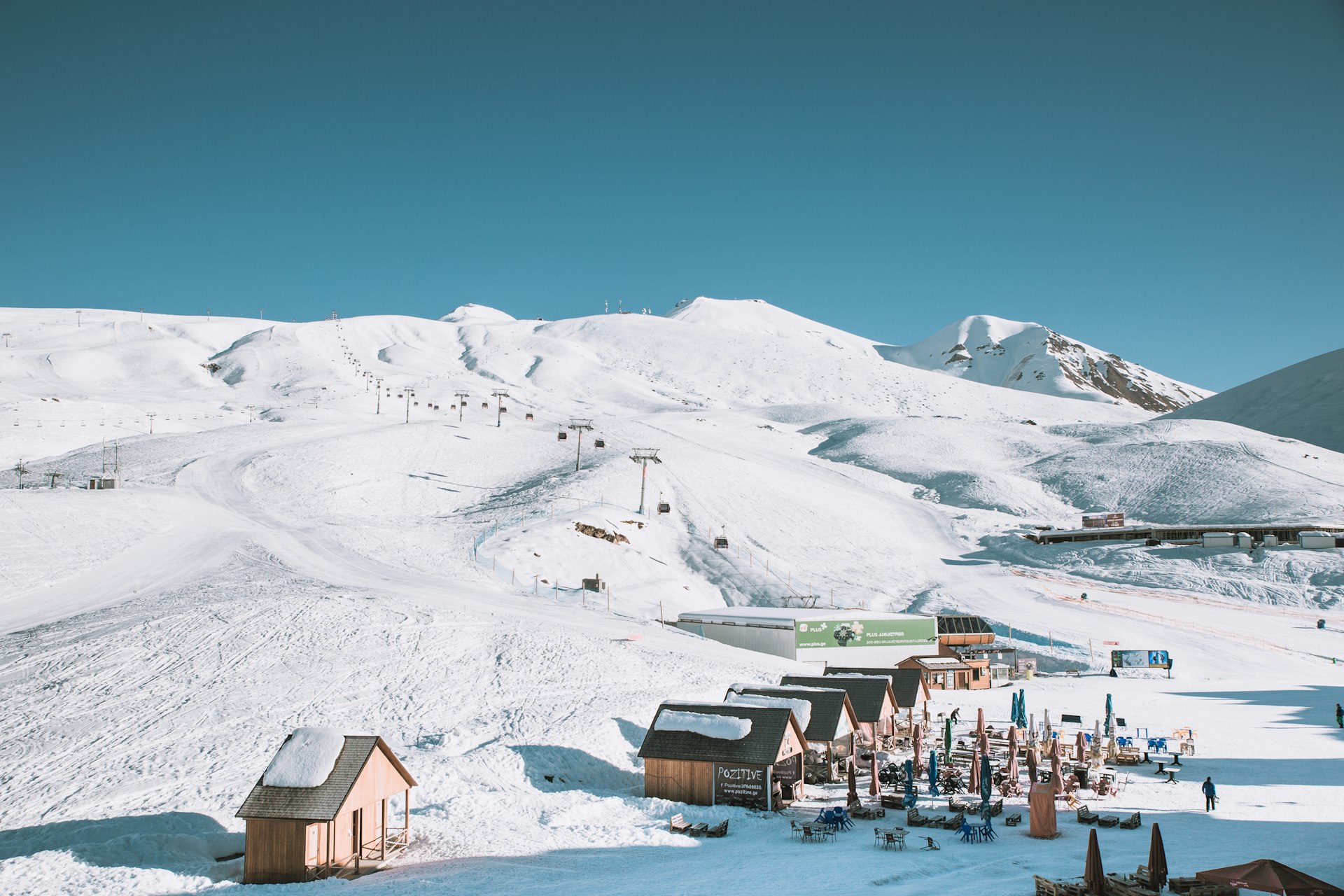 houses near snow mountain